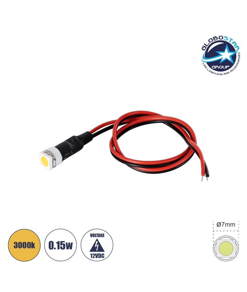 GloboStar® SMD-LED 81483 Υψηλής Ισχύος SMD LED 0.15W DC 12V - Φ0.7 x Υ2.3cm - Θερμό Λευκό 3000K - Dimmable - 2 Χρόνια Εγγύηση